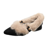 Winter New Women Pointed Toe Rivet Thick Heels Loafer Retro British Style Warm Casual Slip on Chunky Footware Women