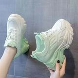 Women's Mix Color Chunky Sneakers 2024 Spring Breathable Mesh Platform Sports Shoes Woman Lace Up Thick Sole Casual Shoes