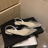 Diamond Transparent Sandals 2024 Summer New Style With Small Bag Head Flat Shoes Crystal Low-Heeled Women's