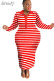Women Turndown Collar Button Stripe Print Dresses Casual Long Sleeve Bodycon Mid Dress Fall Female Slim Vestidos