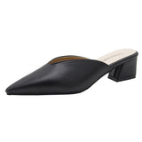 Summer Fashion Women Pointed Toe Slipper Nude White Square Low Heels Outsides Ladies Slides Luxury Brand Beach Mules