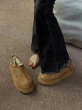 Boots With Fur Women's Rubber Shoes Rain Flat Heel Australia Plush Lolita Snow Leather Med Ladies Basic Ethnic Slipper
