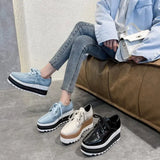 Breakj New Women Flat Platform Shoes Slip on Moccains Ladies Casual Shoes Woman Thick Sole Brogue Creepers Frenulum