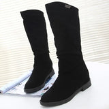 Winter Women Shoes Mid Calf Boots Warm Plush Women's Shoes Retro Slip on Platform Low Heel Knight Long Stretch