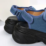 Denim Chunky Platform Sandals Women Summer 2023 Plus Size Wedge Sandals Woman Gothic Hook Loop Thick Bottom Sandalias