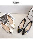 Shoes Women Pointed Toe Soft leather Black Beige Lady Fashion Flats Round buckle Flat Sole Large Size 42