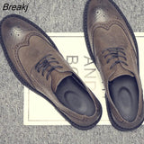 Mens Wingtip Oxford Shoes Grey Leather Brogue Men's Dress Shoes Classic Business Formal Shoes for Men