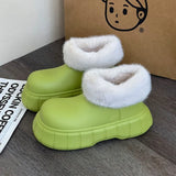 yellow Winter Plush Boots Women New Fashion Waterproof Furry Cotton Shoes Outdoor Cozy Fuzzy Shoes Thick Sole Cotton