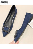Shoes Ladies Shallow Mouth Low Heels Buckle 2023 Fashion Women's Female Footwear Crystal Pointed Toe Modis Dress