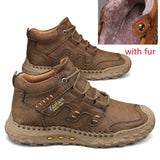 Men Hiking Shoes lace up plush Warm Walking Shoes Outdoor Non-slip high top Ankle Boots Winter Soft Sneakers men snow