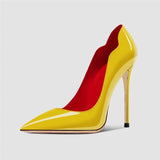 Curl Cut Women Solid Black Patent Pointy Toe High Heel Shoes Elegant Pumps Customize Stilettos Size 46 8cm 10cm