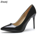 Women Shoes Pointed Toe Pumps Patent Leather Dress High Heels Boat Wedding Zapatos Mujer Black GLADIATOR Casual