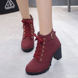 Snow Boots Winter New Women Boots Cross Lace Up Short Boots Thick-heeled Zipper Boots Plus Size Woman