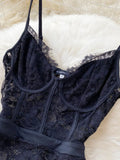 Fashion Women Black Lace Bodysuit Sexy Spaghetti Strap Sleeveless Hollow Out Slim Fit Body Top 2023 Summer Female