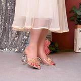 New Style Water Diamond Transparent Sandals In Summer Are Feminine, One-Word Flip-Flops, Thick Heels, High-Heeled Slippers, High-End
