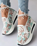 white mesh shoes sneakers Women Fashion Casual Shoes Running Shoes Sport Wear Floral Embroidery Sheer Mesh Sneakers