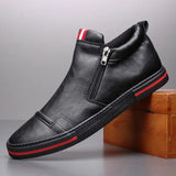 on Men's Chelsea Boots Spring Fashion High-Top Sneaker Shoes British All-match Casual Leather Shoes Wear-Resistant
