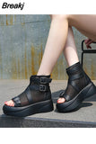 Wedge Lace Denim Women's Heel Shoe Thick Open Toe Female Sandal Espadrilles Platform 2023 Summer Muffins shoe Med Comfy