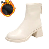 Boots for Women Fashion Chunky Heels Ankle Boots Female Winter White Warm Plush Short Boots Shoes Ladies High Heel