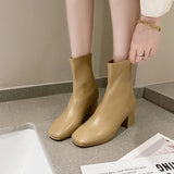 Women's Shoes White Ankle Boots Boots-Women Zipper Flat Heel Fashion Low 2023 Autumn Rock Rubber Leather Ladies Rome PU
