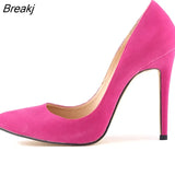 Women Simple Pumps Fashion Pointed Toe Flock High Heels Shoes Woman Black Office Sexy Red