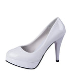 High Heels Shoes Women White Wedding Shoes Thick 10 CM Heels Fashion Party Pumps Footwear Black Red Round Zapatos De