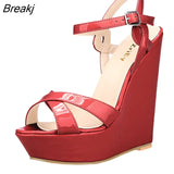 Open Toe Ankle Strap Platform Wedge Women Sandals 14cm Super High Heels Gladiator Ladies Shoes Buckle