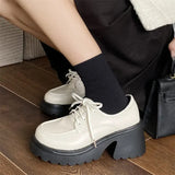 platform loafers Women Oxford Shoes Flat on Platform Casual Shoes Lace Up Leather Shoes Sewing Round Toe zapatos