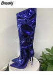 Women's High Boots Gold Silver Pointed Toe Knee-high Boots For Woman Sexy High Heels Party Shoes Ladies Stiletto