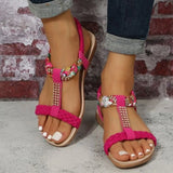 Summer Flat Sandals for Women 2023 Rhinestone Elastic Back Strap Gladiator Sandals Woman Comfortable Non Slip Beach