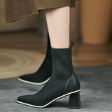 Ankle Boots Women 2023 Autumn Winter Retro Knitted Elastic Stockings Thick Heel Ankle Boots Pointed Thin Ankle