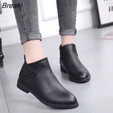 PU Leather Boots Women Daily Square Heel Zip Shoes Breathable Female Comfortable Square Head Pointed Toe Shoes Retro