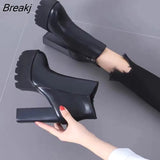 New Women's Side Zipper Ankle Boots Platform Thick High Heel 10/12 Cm Ladies Boots Winter Woman Shoes Black