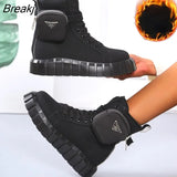 Pocket Boots Women Winter Shoes New White Female Canvas Shoes Autumn Platform Martern Boots Casual Plush Ankle