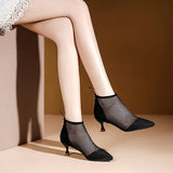 Ankle Boots New Sexy Hollow Fishing Net Roman Shoes Spring Summer 2023 Slim Heel Fashion Women High Heel Fashion