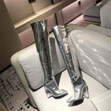 Women Winter Transparent Over The Knee Boots Woman Pointed Toe 12CM Crystal High Heel Pump Fashion Silver Ladies