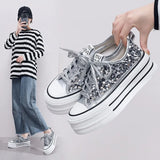 Nwe Women Canvas Shoes Spring/Summer New Student Sequins with Thick Bottom Flats Vulcanized Shoes Casual Running