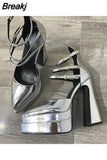 Brand Woman Shoe Shining High Heel Women Pumps Elegant Ankle Strap Female Platform Shoes Office Lady Summer Women