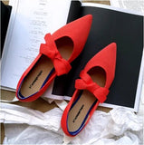 Weaving Bowknot Pointy Toe Ballet Shoes Women Cozy Flats Pregnant Shoes Breath Mixed Color Shallow Knitted Ballerina