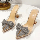 Elegant Women Party Wedding Shoes Fashion Crystal Butterfly High Heels Sexy Pointed Toe PVC Transparent Pumps Sandals