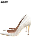 Pumps Famous Brand Designer Shoes for Women Snake's Pattern Pointed Toe Sexy High Heels 12 cm plus size YG021
