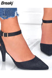 Brand New 2023 Summer Spring Female Ankle Strap Pumps Thin Heels Pointed Toe Office Ladies Sandal Elegant Party