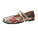 New Fashion Women's Flat Shoes Square Toe Print Casual Shoes Ladies Breathable Slip-on Outdoor Soft Mary Jane