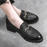 Men Dress Shoes Spring Autumn Slip on Patent Leather Male Loafers Pointed Toe Formal Shoe Large Size Flats Soft Luxury Mens