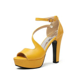 Leather Women Sandals 2023 Free Shipping Shoes Summer Casual Party Prom High Heels Size 34-50 Bead Buckle Peep Toe