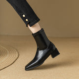 Winter New Fashion Square Head Solid Color Versatile Comfortable Side Zipper High Heels Women's Outwear Naked Boots
