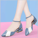 Women Classic Pointed Toe High Quality Black Leather Buckle Strap Square Heel Shoes Lady Office Pumps Sapatos Femininas