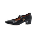 Maillard Square Head Mary Jane Shoes 2024 Early Spring New Thick Heel One-Word Buckle Single Boot Vintage Women's