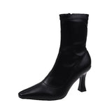 New High-Heeled Boots Korean Version Of Online Celebrities Thin Boots Tipped OL Commuter And Ankle Short Women's