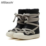 Women High Top Sneakers Lace-Up Platform Shoes Unisex Corss Tied Black Leather Casual Flats Boots Trend 2024 Women